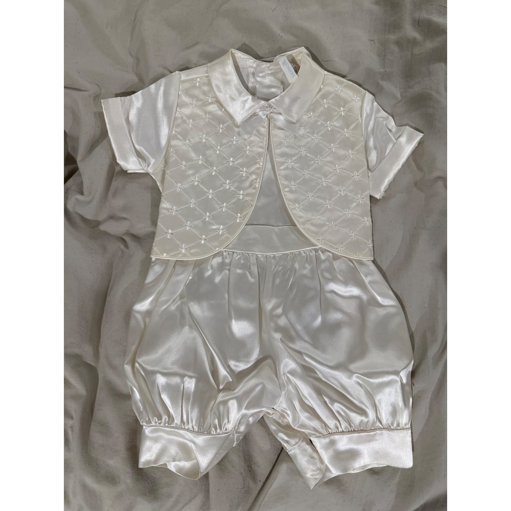Vintage Madonna Baby Boys Baptism Christening Romper Vest Set 6-9 Months